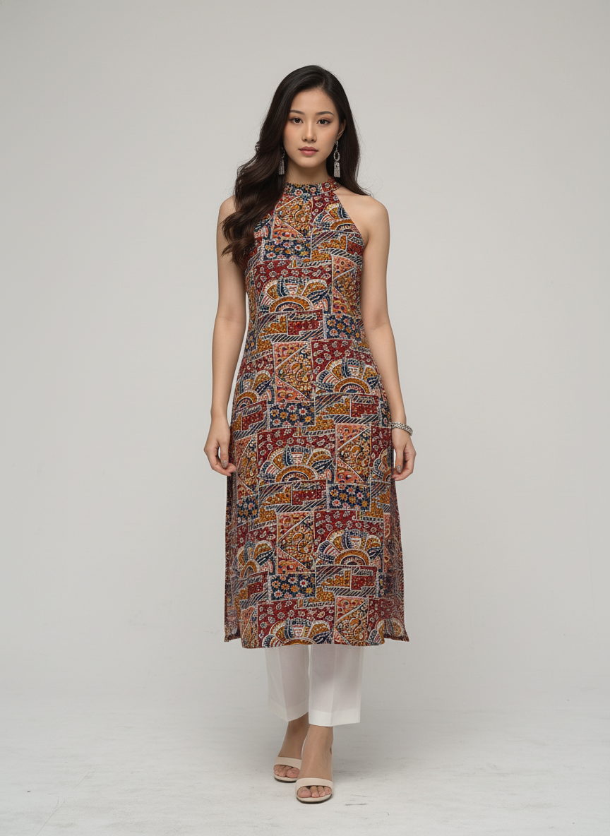 Women’s Batik Kurti – Mosaic Heritage Halter 1