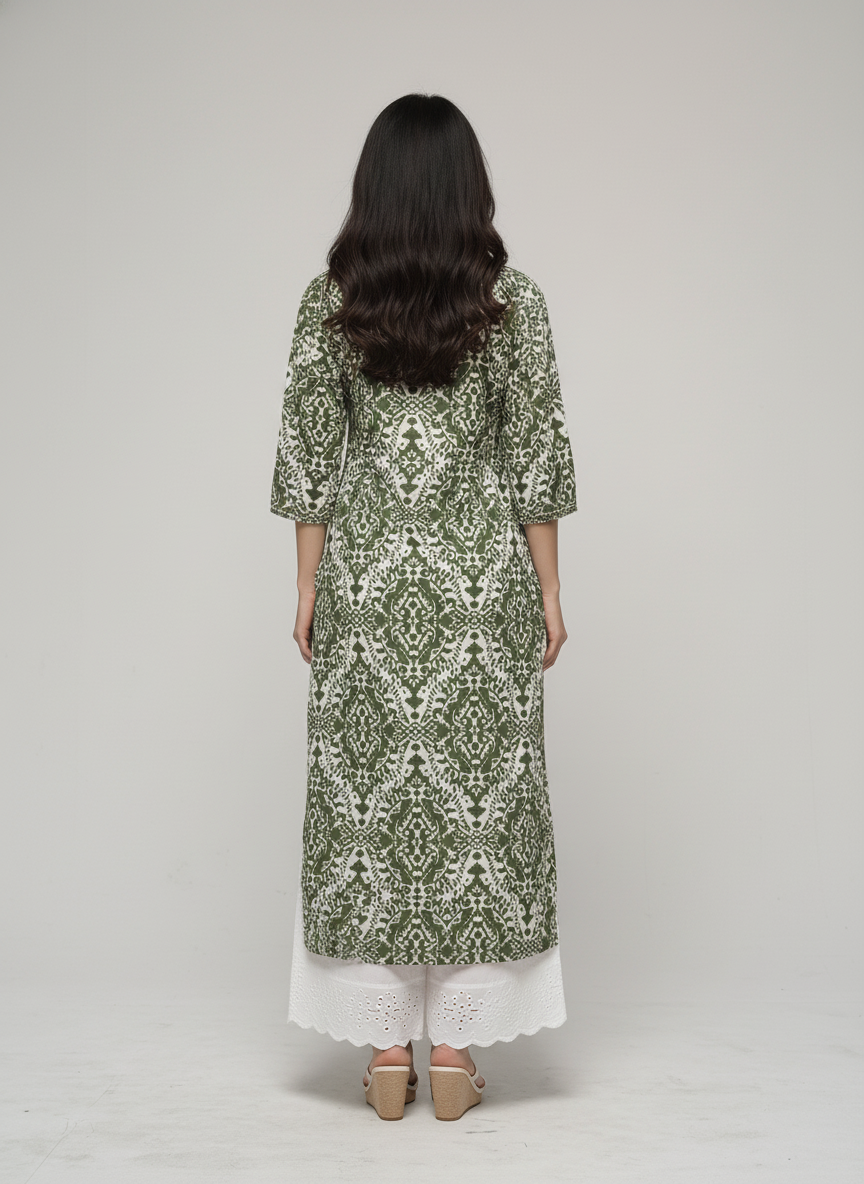 Women’s Batik Kurti – Olive Ethnic Harmony 5