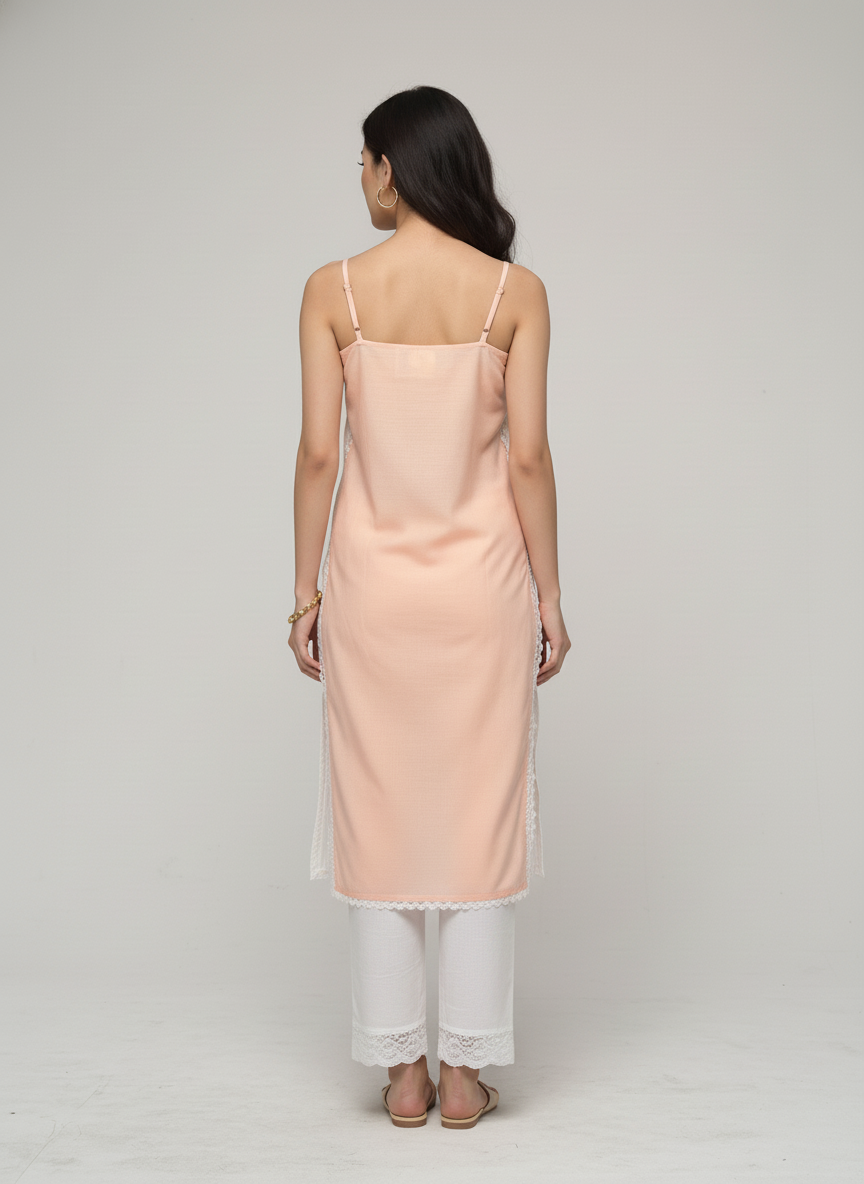 Women’s Batik Kurti – Peach Blossom Sleeveless 4