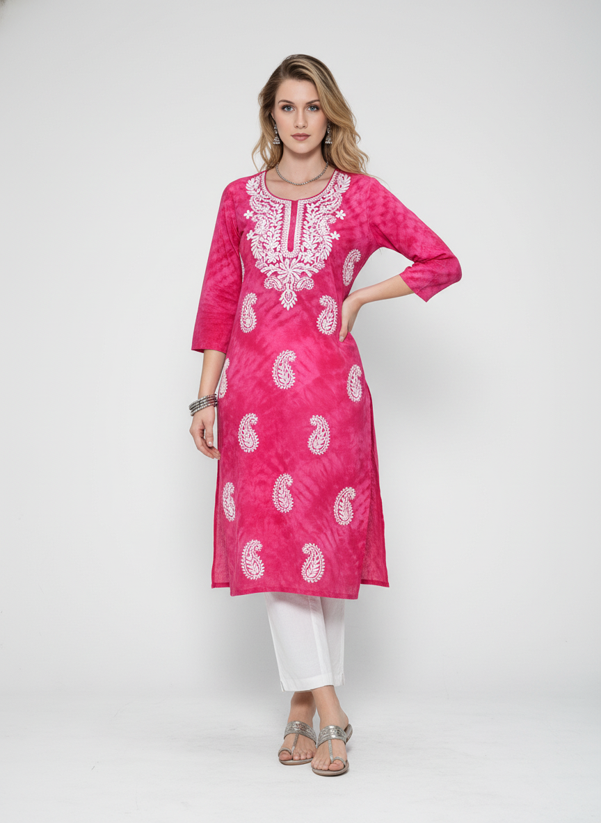Women’s Batik Kurti – Pink Paisley Elegance 3
