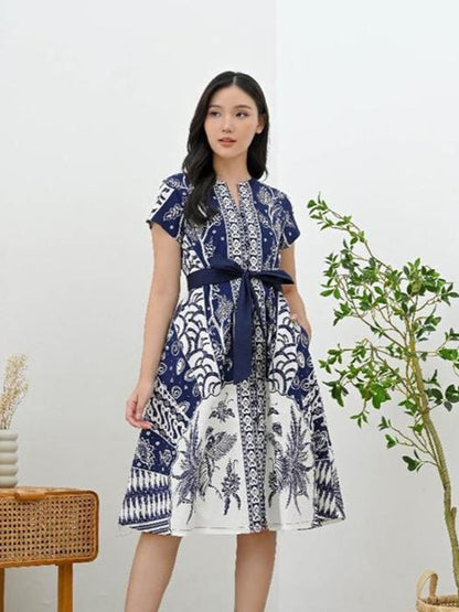Women's Batik Midi Dress - Blue Floral 2