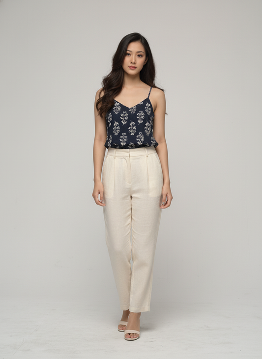 Women’s Batik Top – Navy Blossom Peplum 1