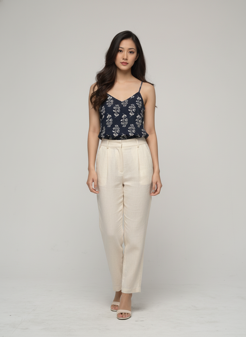 Women’s Batik Top – Navy Blossom Peplum 2