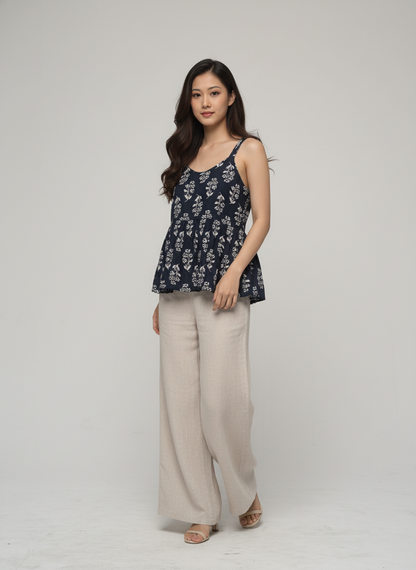 Women’s Batik Top – Navy Blossom Peplum 7