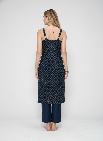 Women’s Batik Kurti – Midnight Diamond Halter