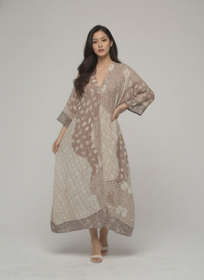 Women's Batik Kebaya Luna Kaftan Tile - Mocca Leaf