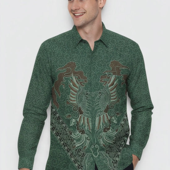Men’s Batik Shirt – Emerald Phoenix | Long Sleeves video