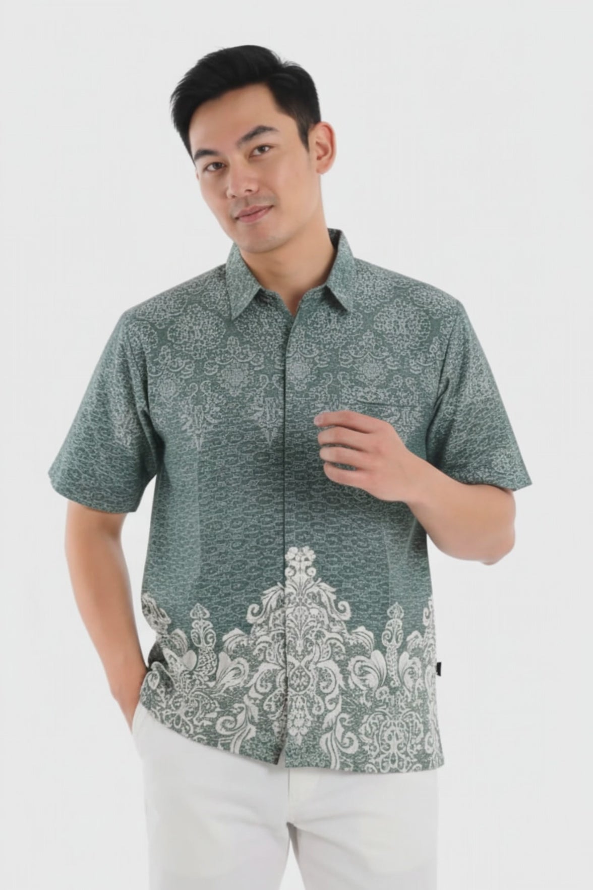 Men’s Batik Shirt – Sage Crest | Short Sleeves vieo