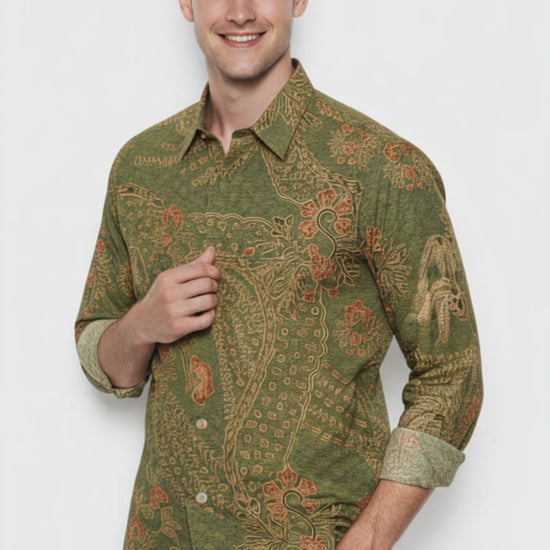 Men's Batik Shirt – Verdant Ember | Long Sleeves video