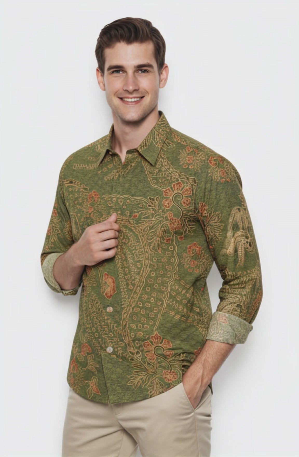 Men's Batik Shirt – Verdant Ember | Long Sleeves video