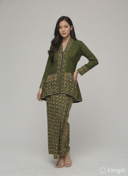 Women's Batik Kebaya Lidia Set - Forest Green