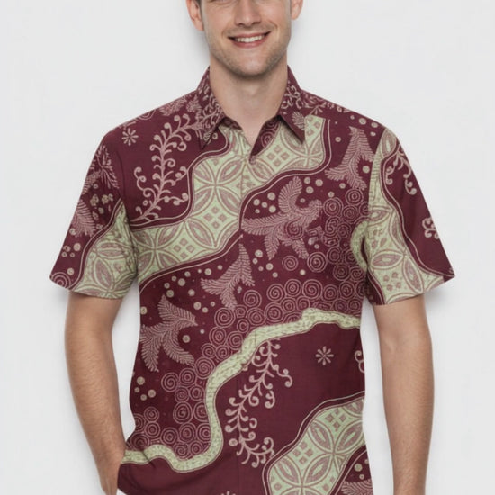 Men's Batik Shirt – Crimson Laurel | Short Sleeves video